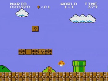 A screen capture from a game of 'Super Mario Bros.'